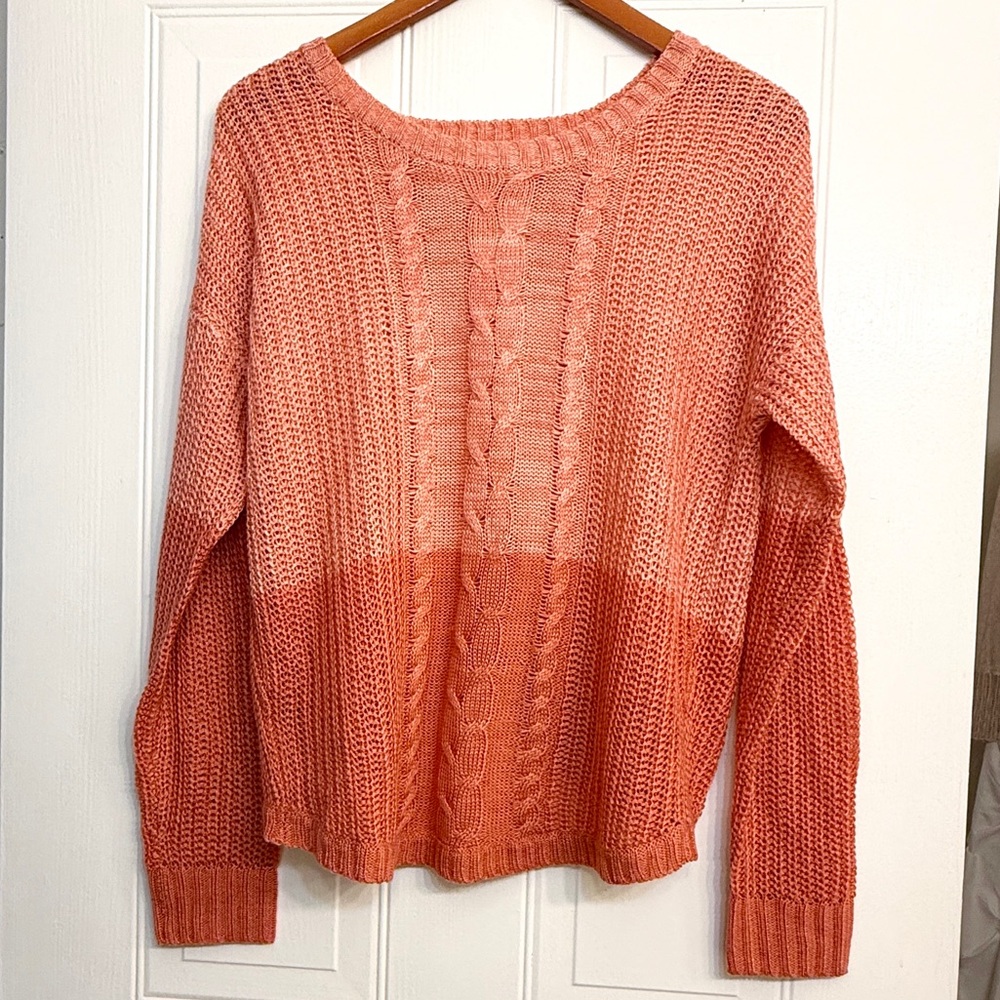 “Mine “ Women’s Dip Dye Tulip Back Knit Sweater.  Coral Mixed colors. Size M NWT